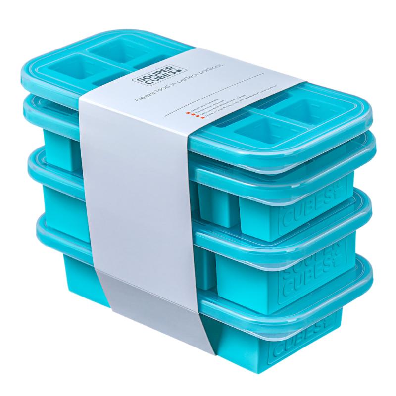 Souper Cubes Frysform i Silikon med Lock Set 4-pack Blå