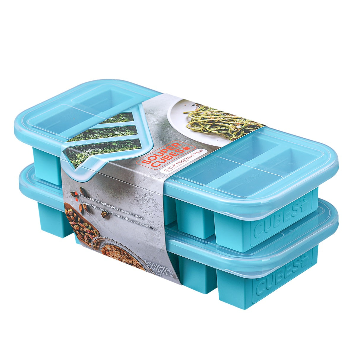 Souper Cubes Frysform i Silikon med Lock 6x125 ml 2-pack Blå