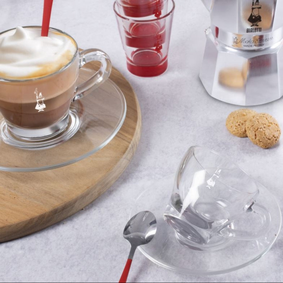 Bialetti Vetro Espressokopp Med fat 2-pack 9 cl glas