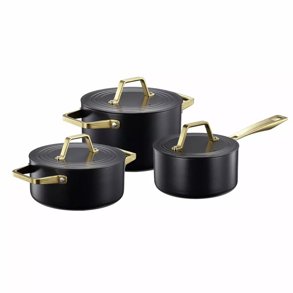 Modern House Grytset 3 Delar Svart / Guld
