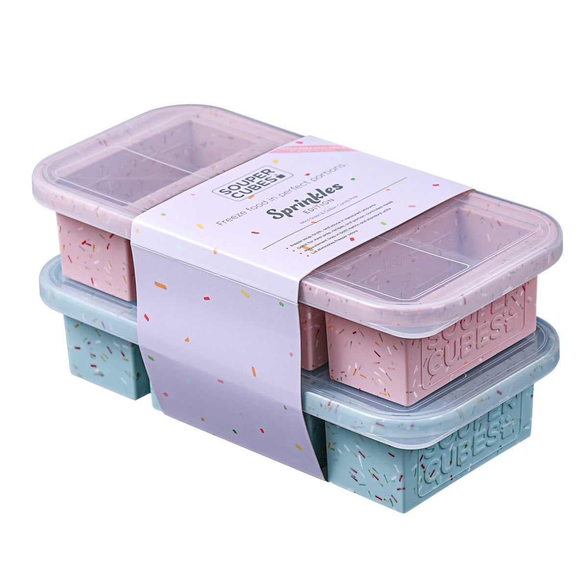 Souper Cubes Frysform i Silikon med Lock 4x250 ml 2-pack Blå/Röd