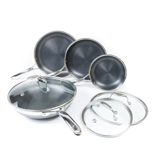 Hexclad Hybrid Stekpanna + Wok Set 7 delar Silver/Svart