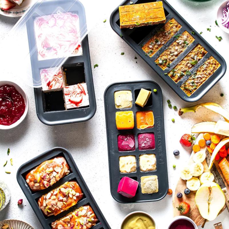 Souper Cubes Frysform i Silikon med Lock Set 4-pack Grå