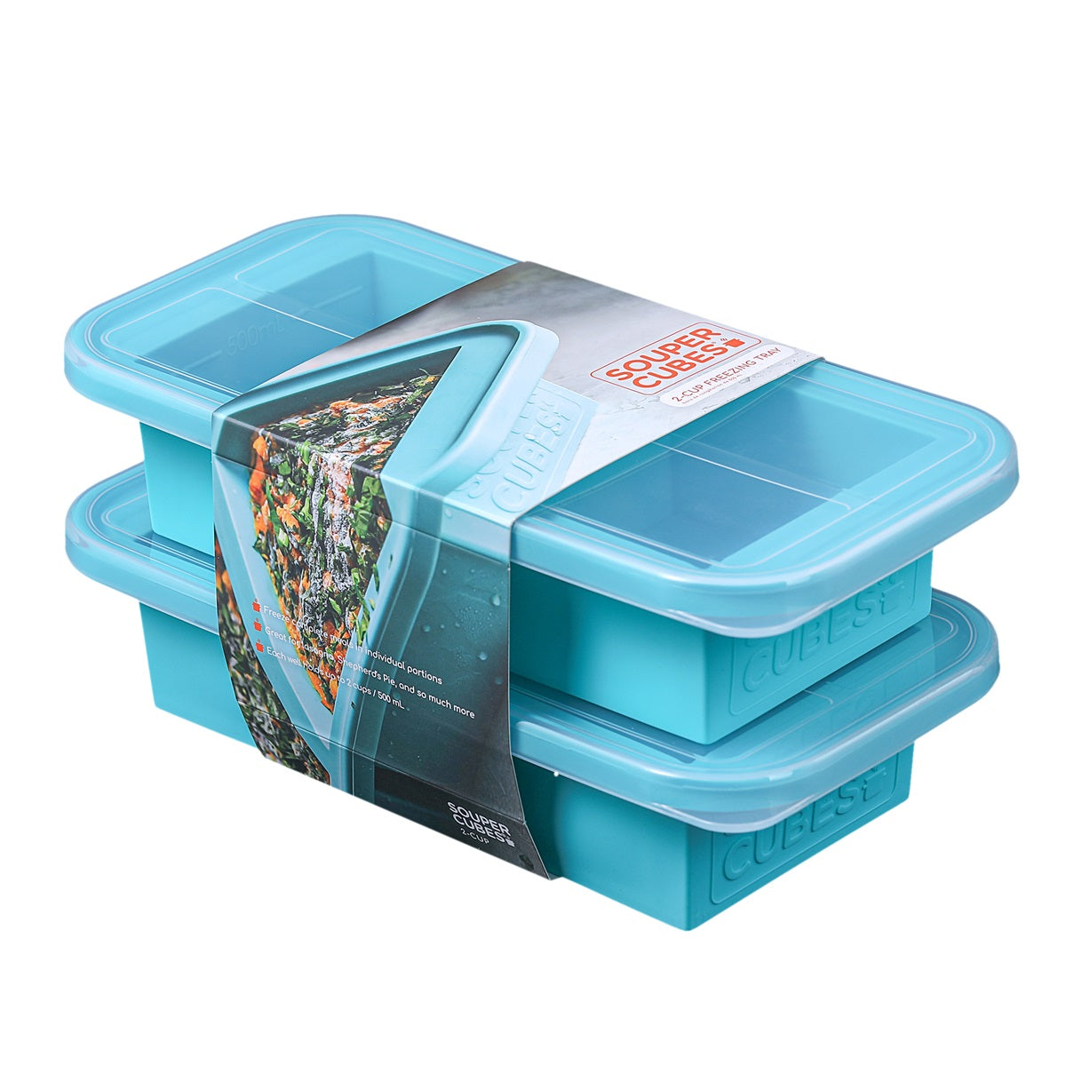 Souper Cubes Frysform i Silikon med Lock 2x500 ml 2-pack Blå