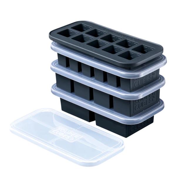 Souper Cubes Frysform i Silikon med Lock Set 4-pack Grå