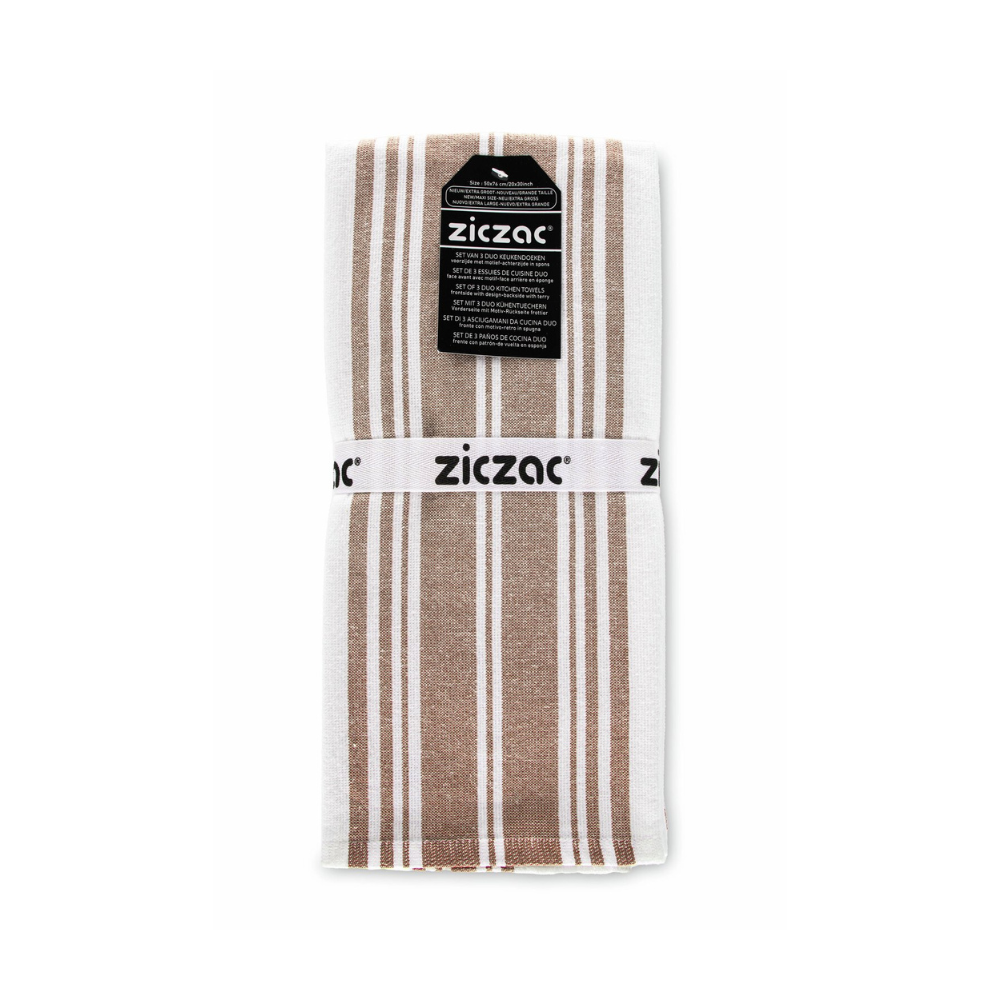 ZicZac Kökshandduk Brun 3-pack