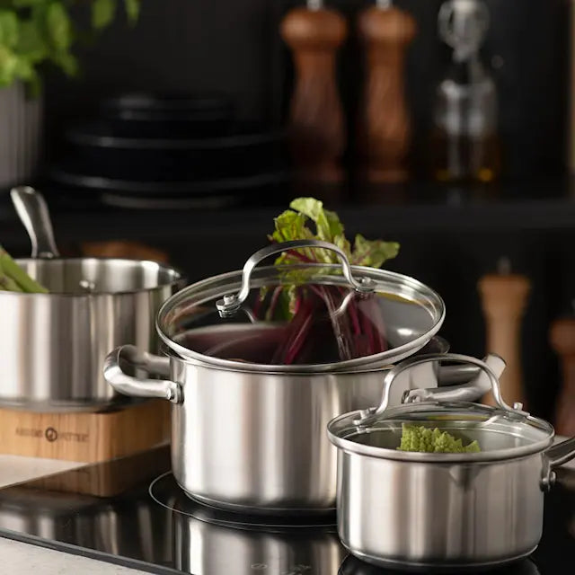Anders Petter Stenfors grytset 3 delar med glaslock recycled