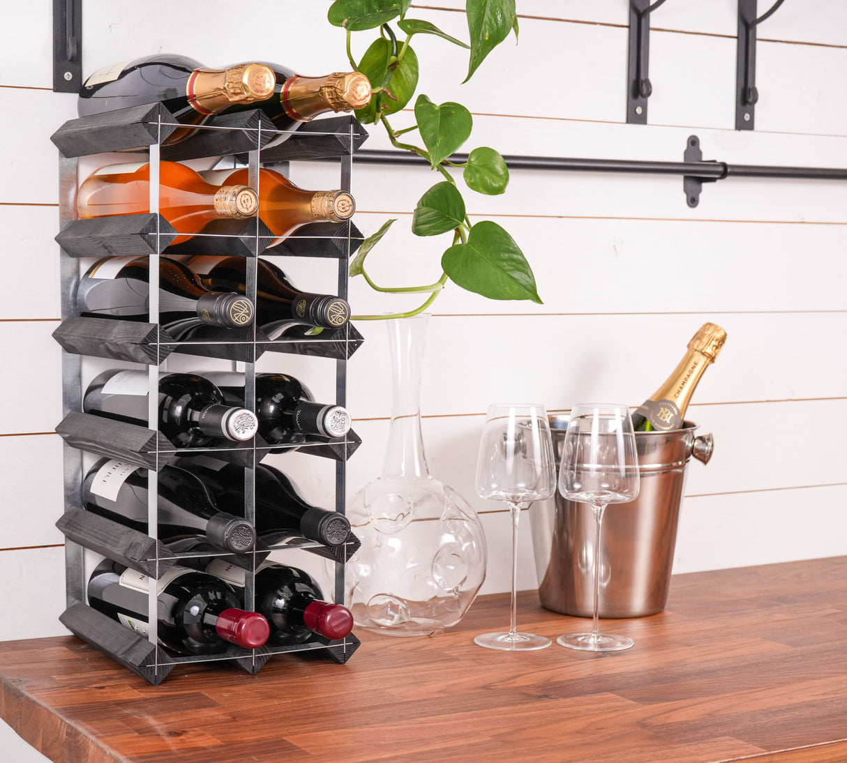 Traditional wine rack Vinställ Påbyggnadsbart 15 Flaskor Black Ash
