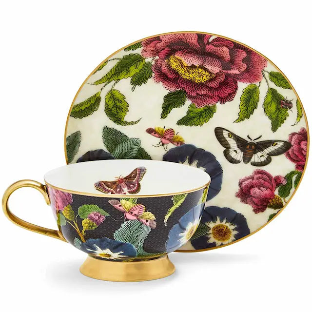 Spode Creatures of Curiosity Tekopp med fat 20 cl Dark Floral