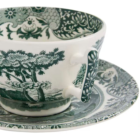 Spode Heritage Green Italian tekopp + fat 20 cl grön/vit