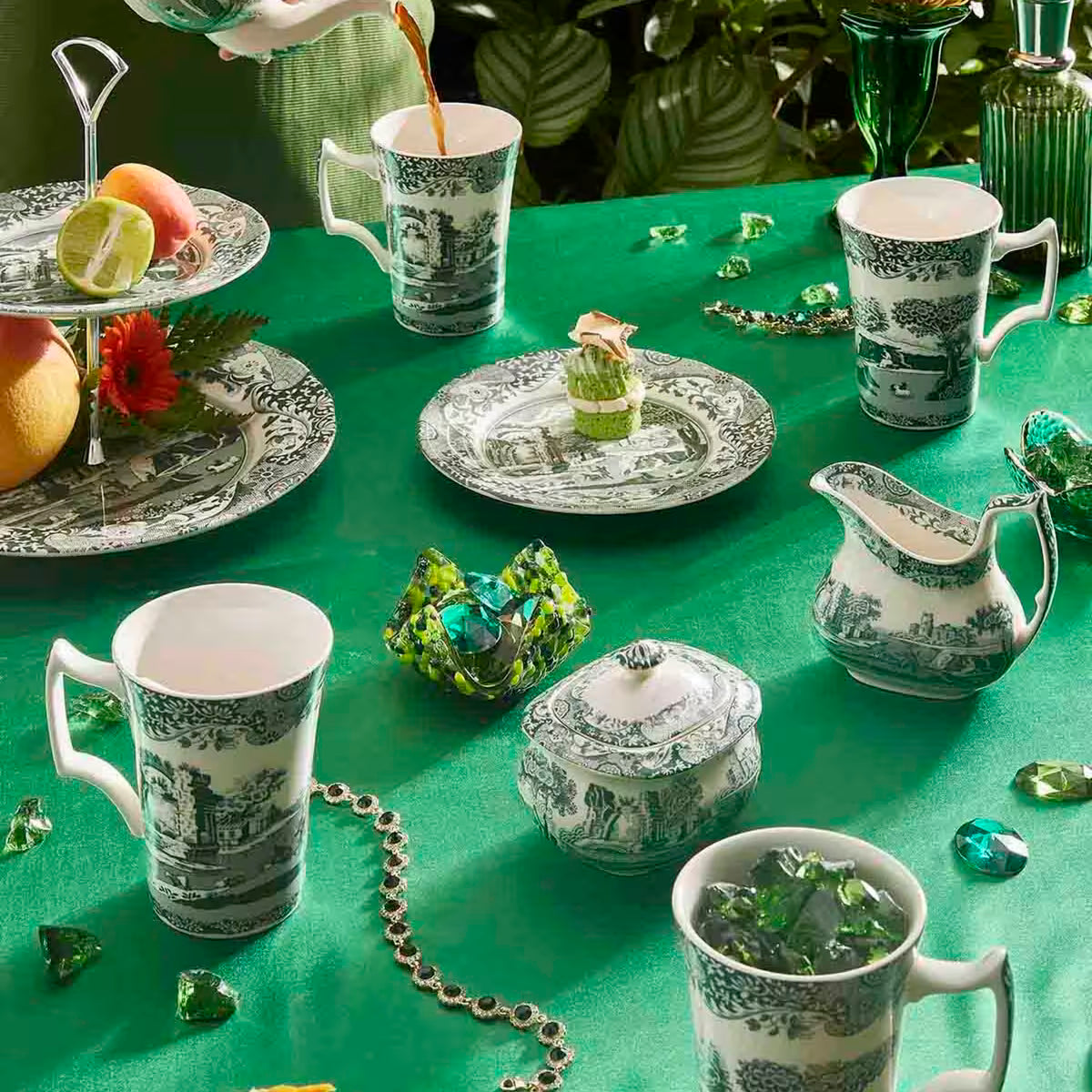 Spode Heritage Green Italian Servis 12 Delar grön/vit