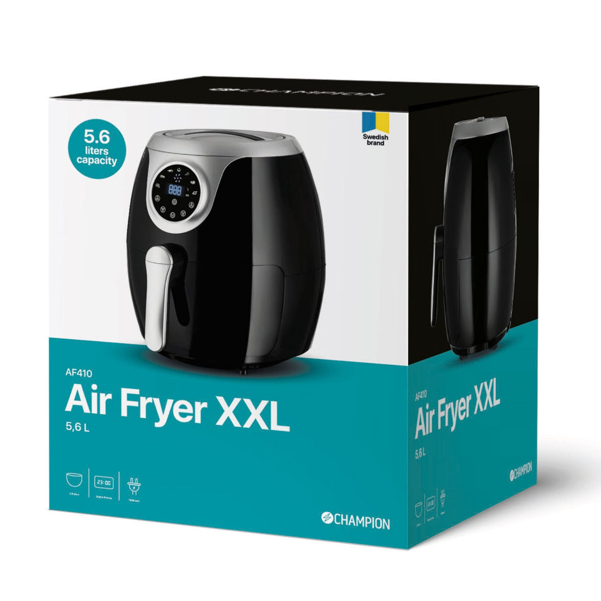 Champion Air Fryer XXL 5,6L 1800W Svart/Silver - Kockensval