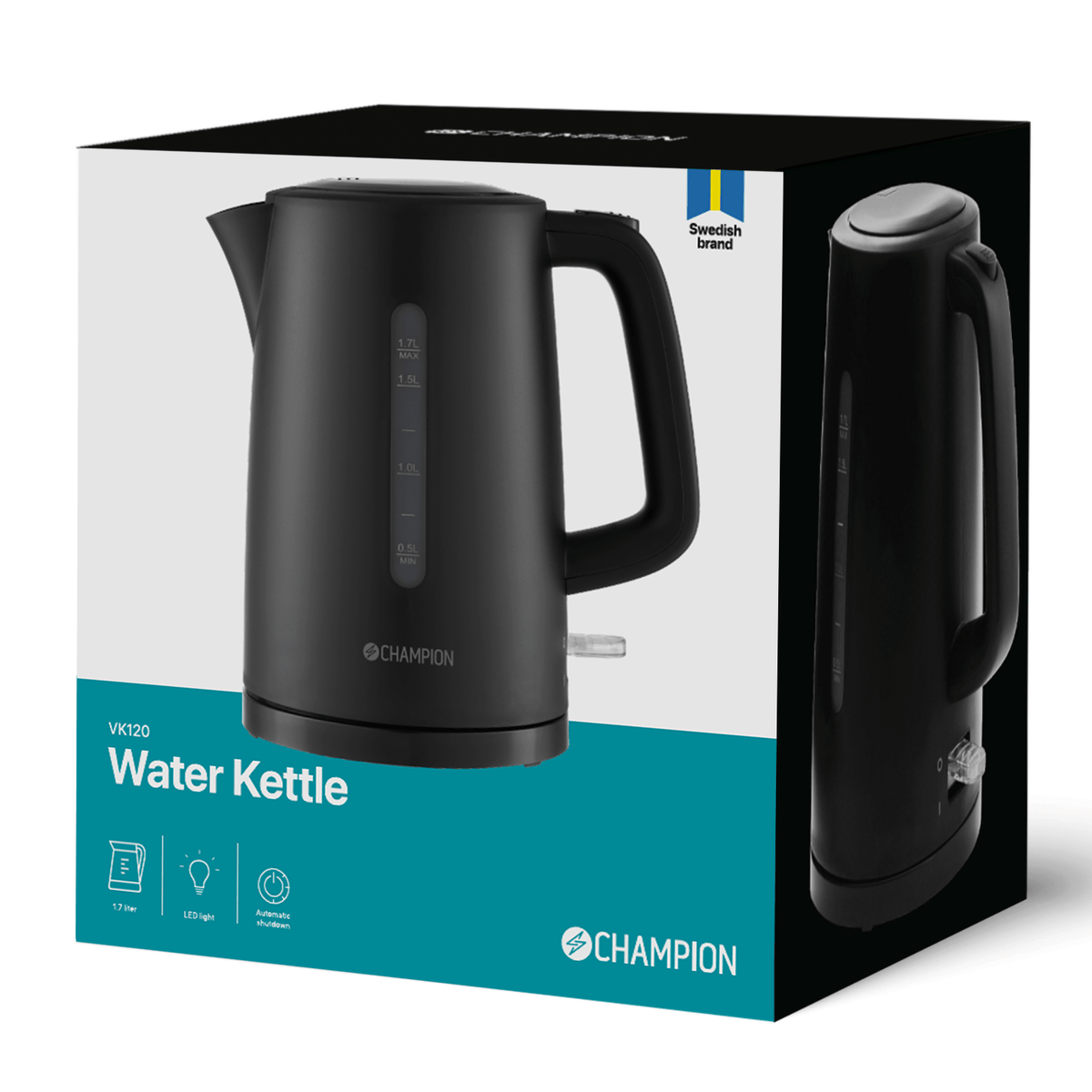 Champion Vattenkokare 1,7L Mattsvart - Kockensval