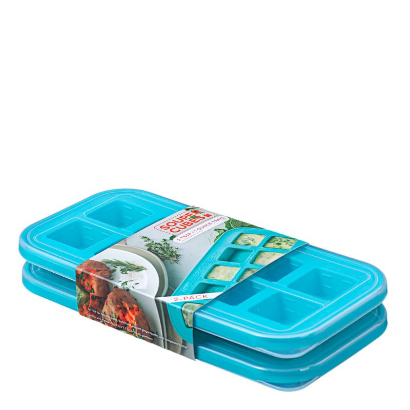Souper Cubes Frysform i Silikon med Lock 10x30 ml 2-pack Blå