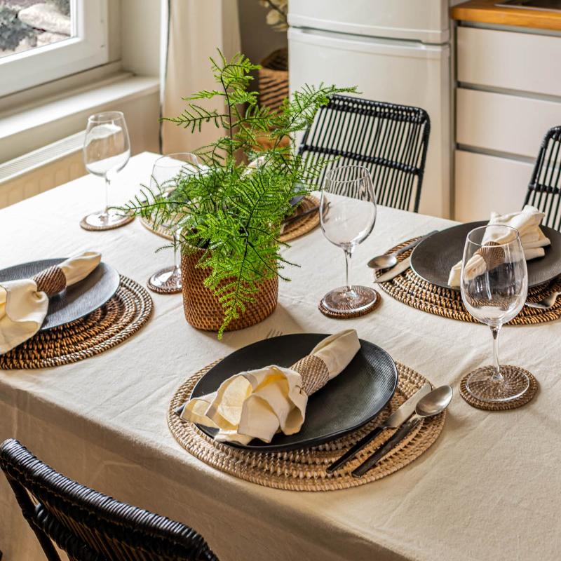 Ziczac Rattan Glasunderlägg 6-pack Beige