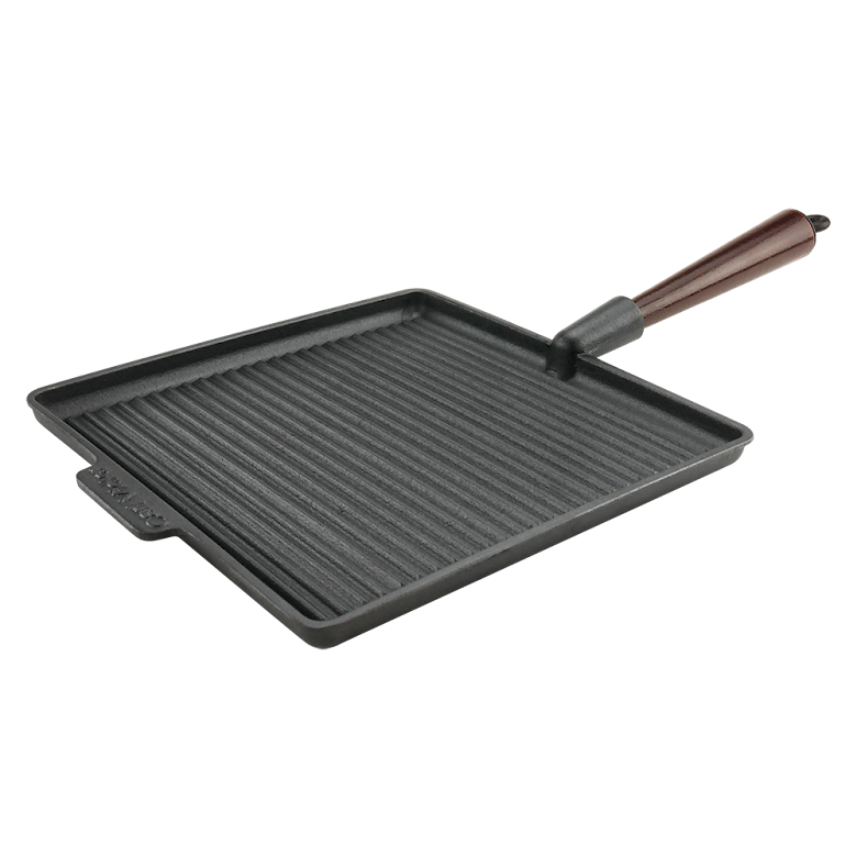 Carl Victor Fyrkantig Grillpanna gjutjärn 28 cm Trähandtag