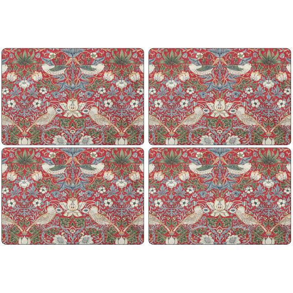 Spode Morris & Co Strawberry Thief Tablett 30x40 cm 4-pack Röd