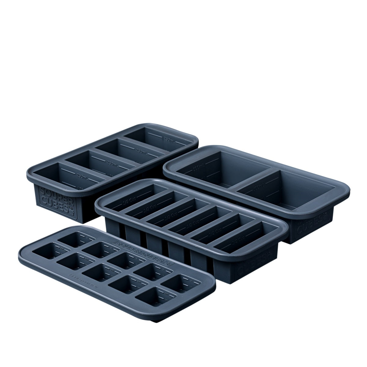 Souper Cubes Matförvaring och Lock Silikon Set 4-pack Grå