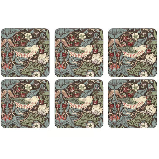Spode Morris & Co Strawberry Thief Glasunderlägg 6-pack Brun