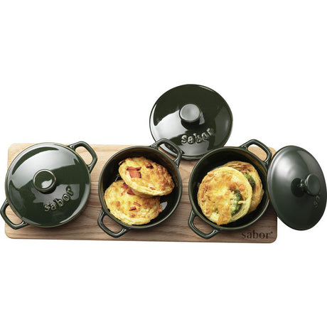 Sabor Minigryta serveringsset 3-pack 0,3 L natur/mörkgrön