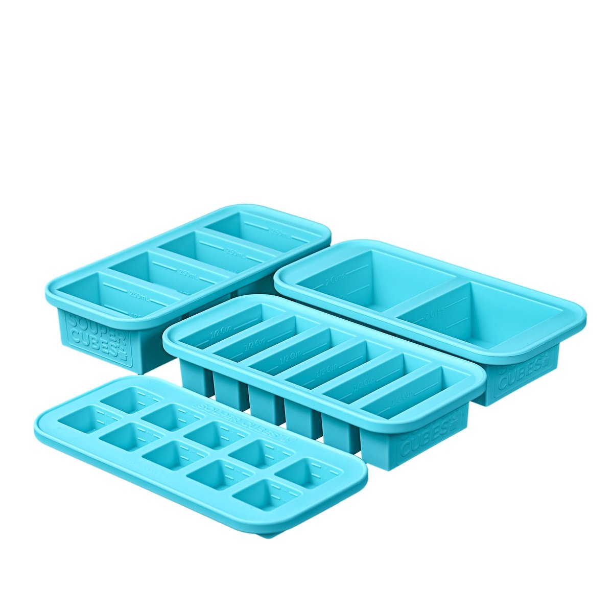 Souper Cubes Matförvaring och Lock Silikon Set 4-pack Blå