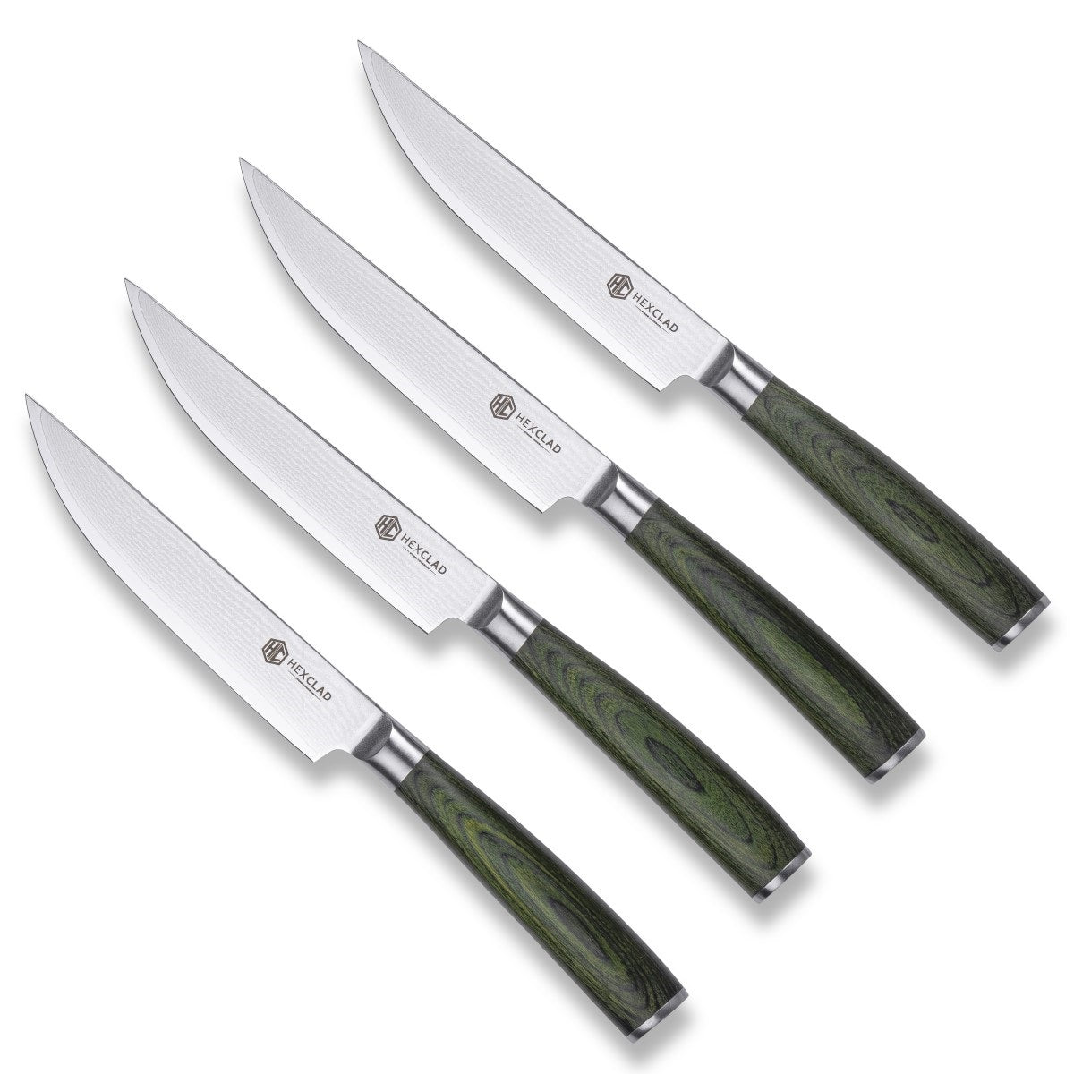 Hexclad Hybrid stekkniv set 4 delar silver/skogsgrön