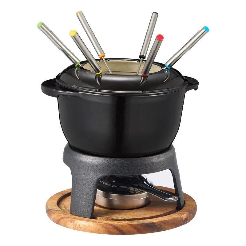 Dorre Foni fondue gjutjärn med träplatta 1,8 L svart