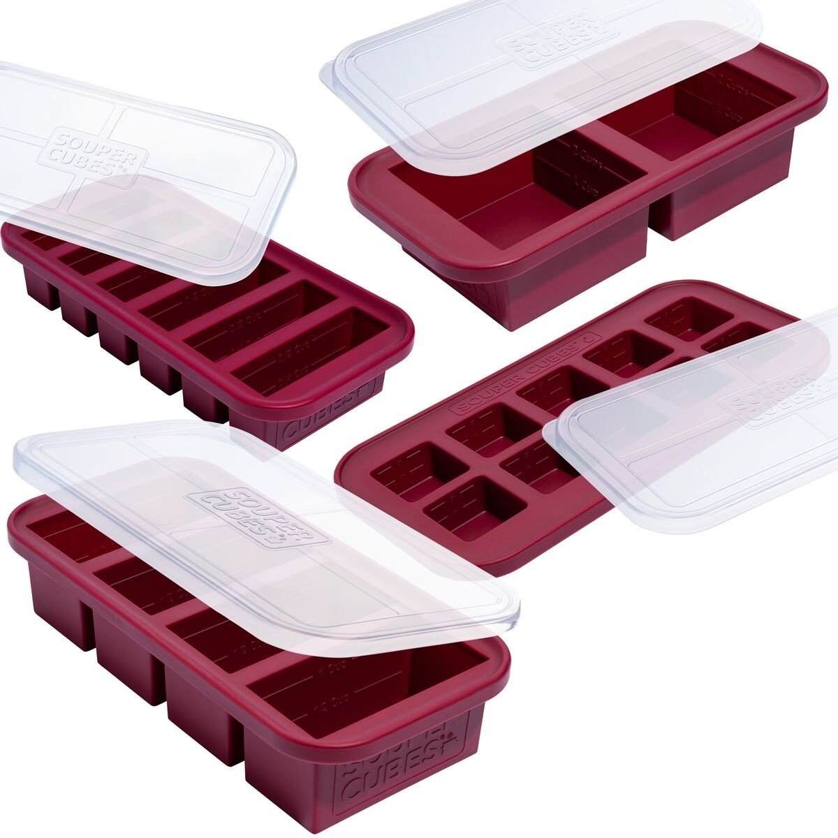 Souper Cubes Matförvaring i Silikon med Lock 4-pack Cranberry
