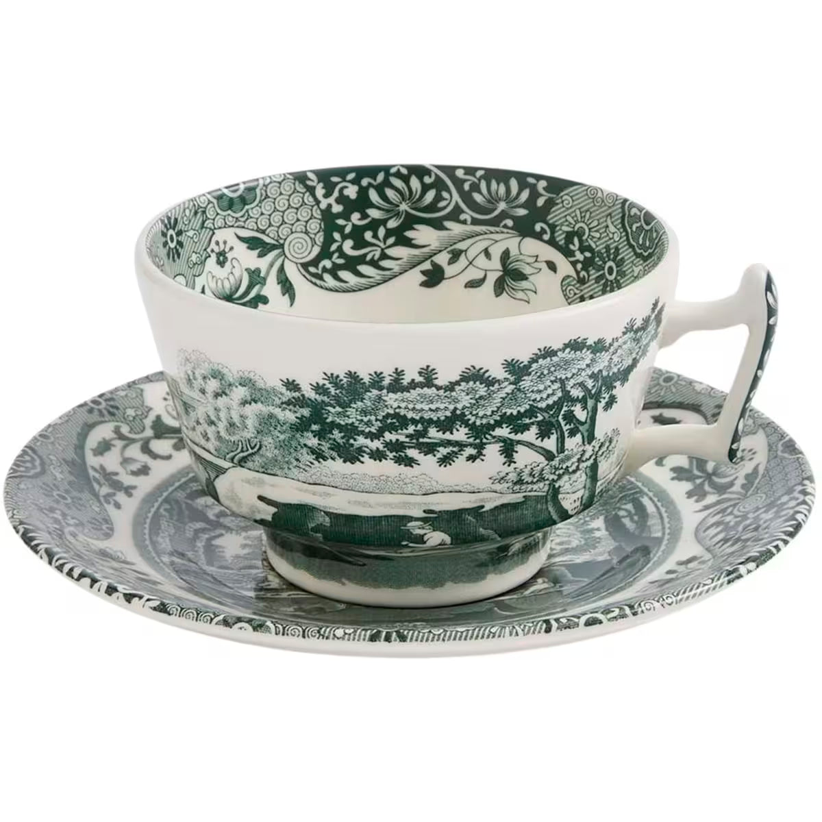 Spode Heritage Green Italian tekopp + fat 20 cl grön/vit