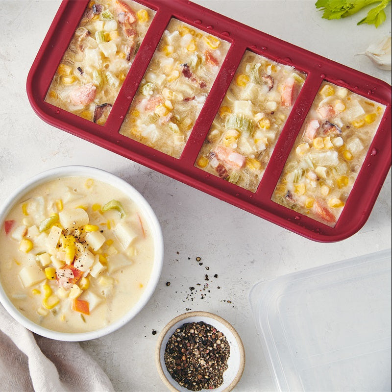 Souper Cubes Frysform i Silikon med Lock 4x250 ml Cranberry