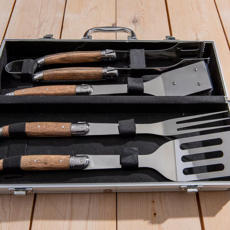 Laguiole By Hâws Grillset i aluminiumväska 4 delar Ekhandtag