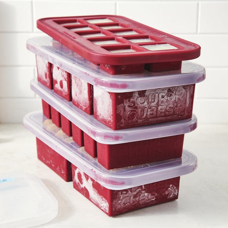 Souper Cubes Matförvaring i Silikon med Lock 4-pack Cranberry
