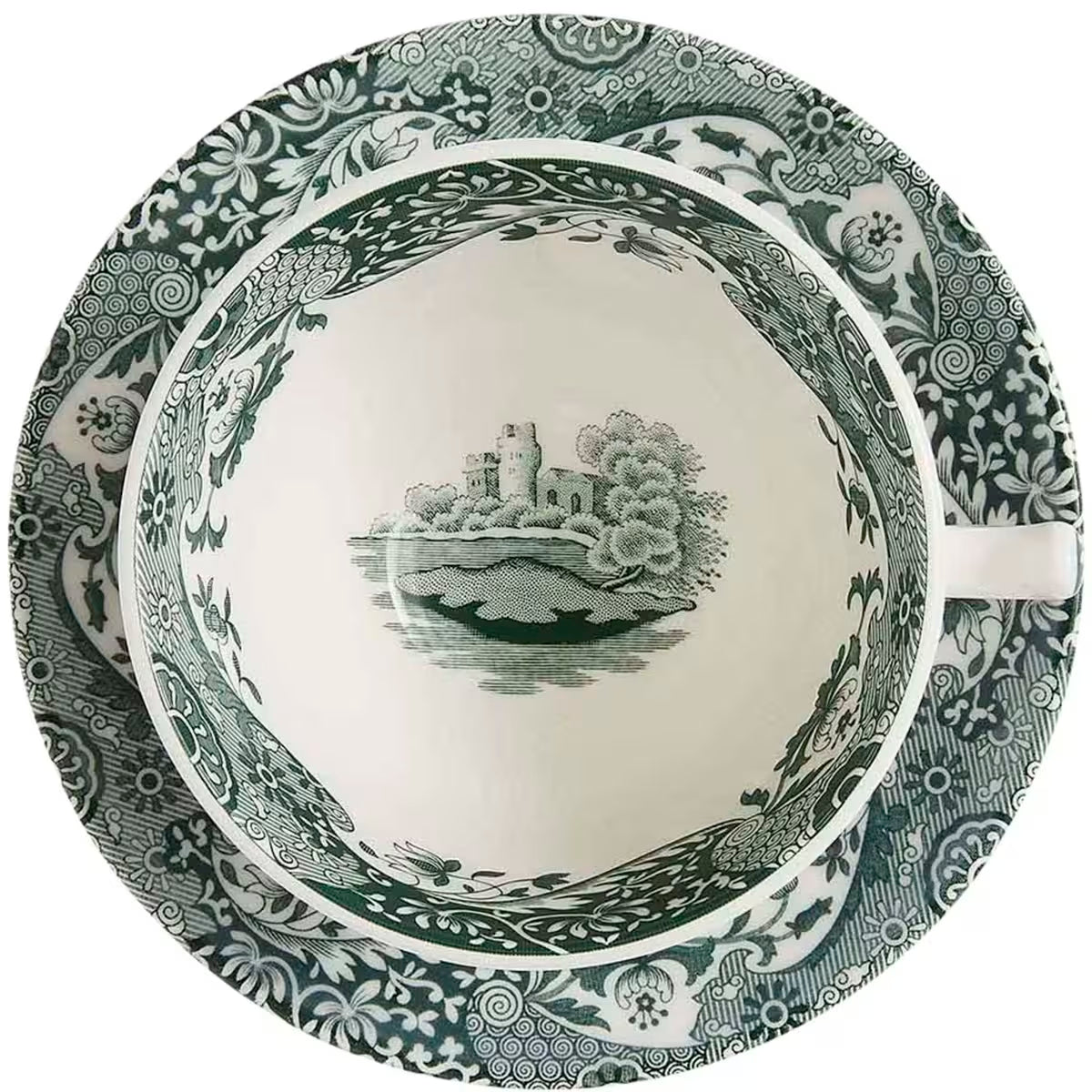 Spode Heritage Green Italian tekopp + fat 20 cl grön/vit