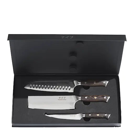 Damaskus By Haws Wengé knivset 3 delar brun