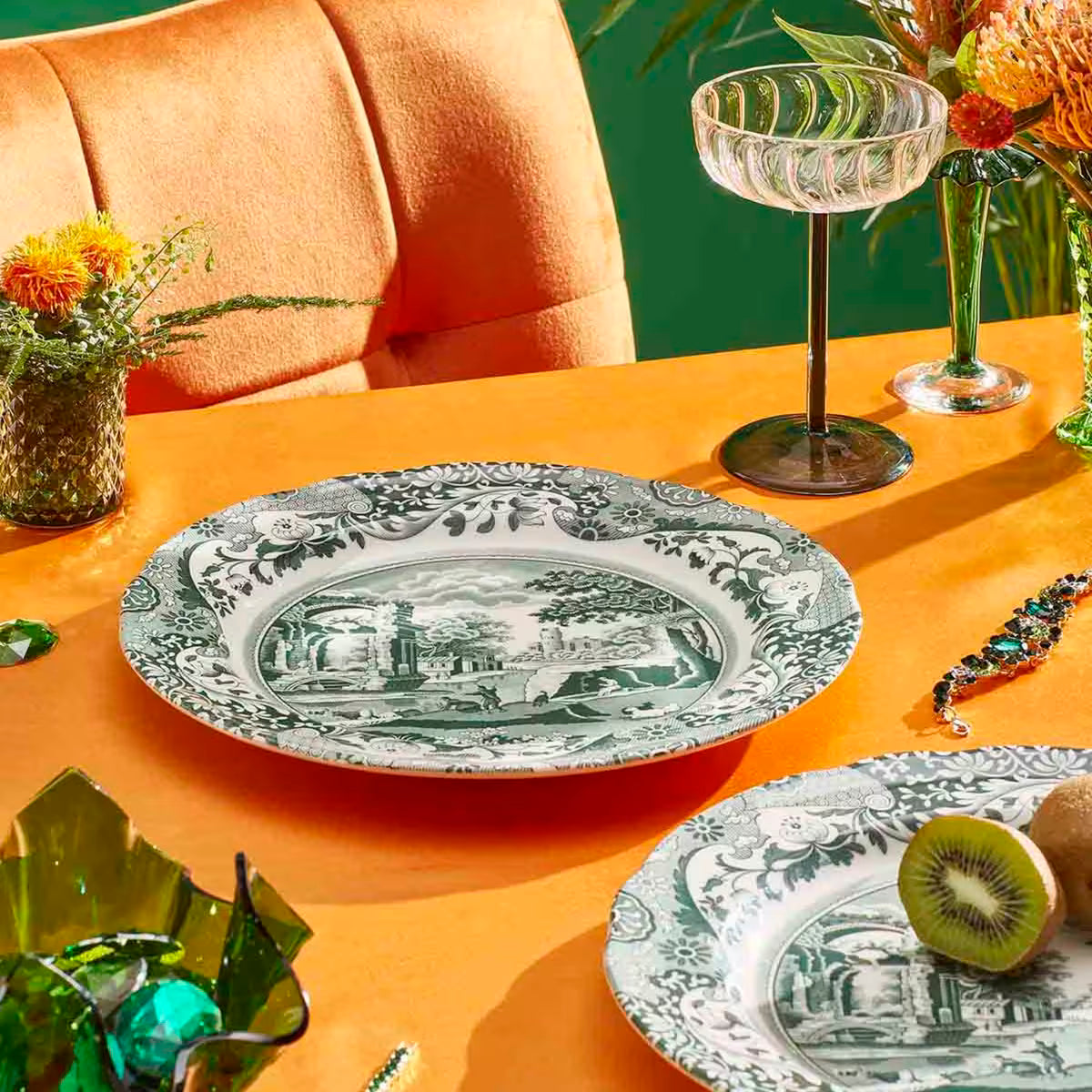 Spode Heritage Green Italian tallrik 27 cm, grön/vit