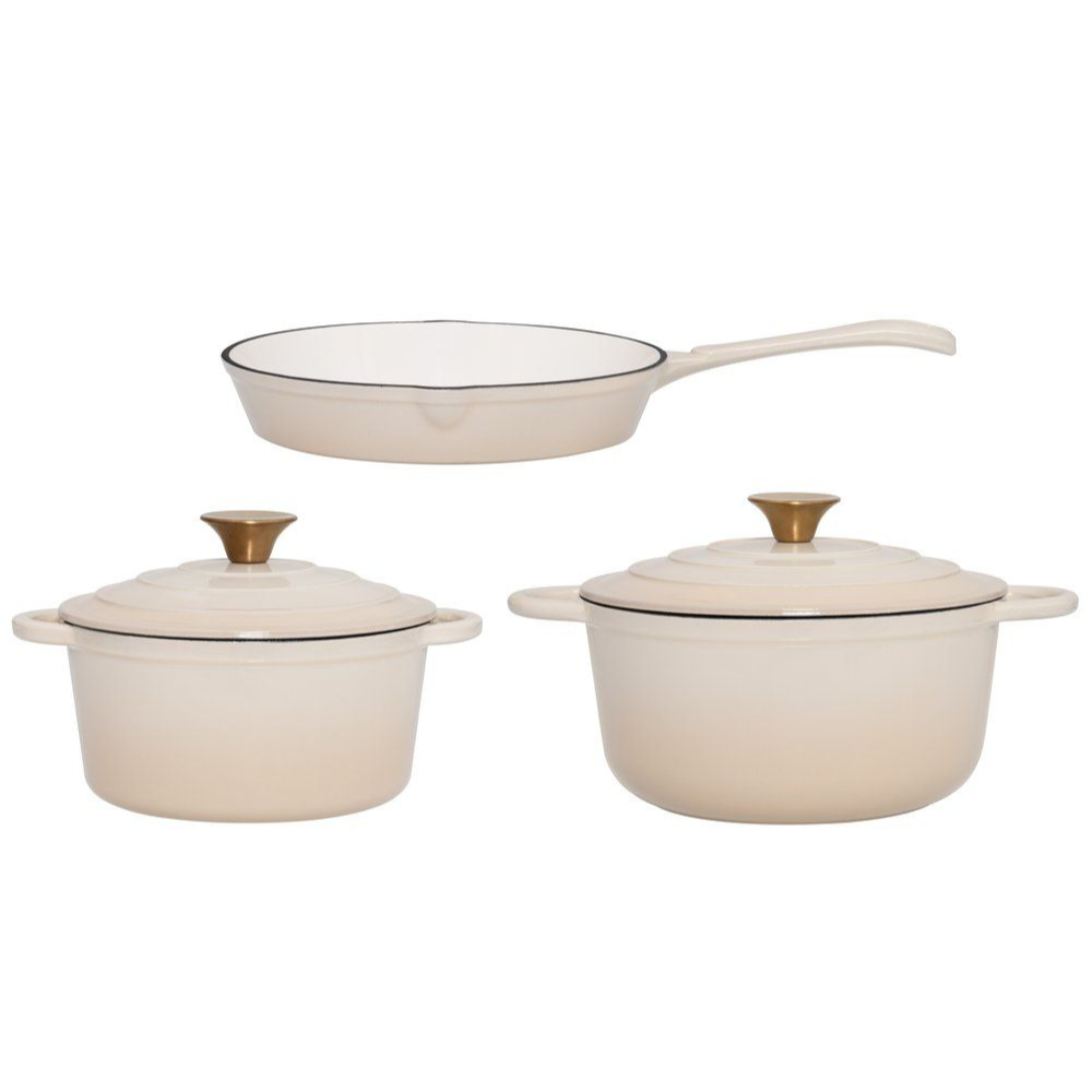 Maku Grytset 3 delar gjutjärn beige