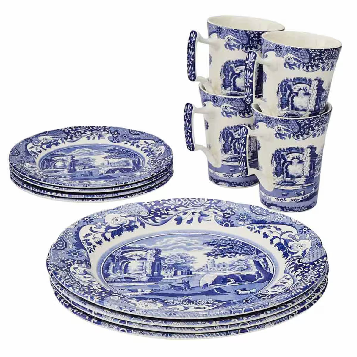 Spode Blue Italian servis 12 delar, blå/vit