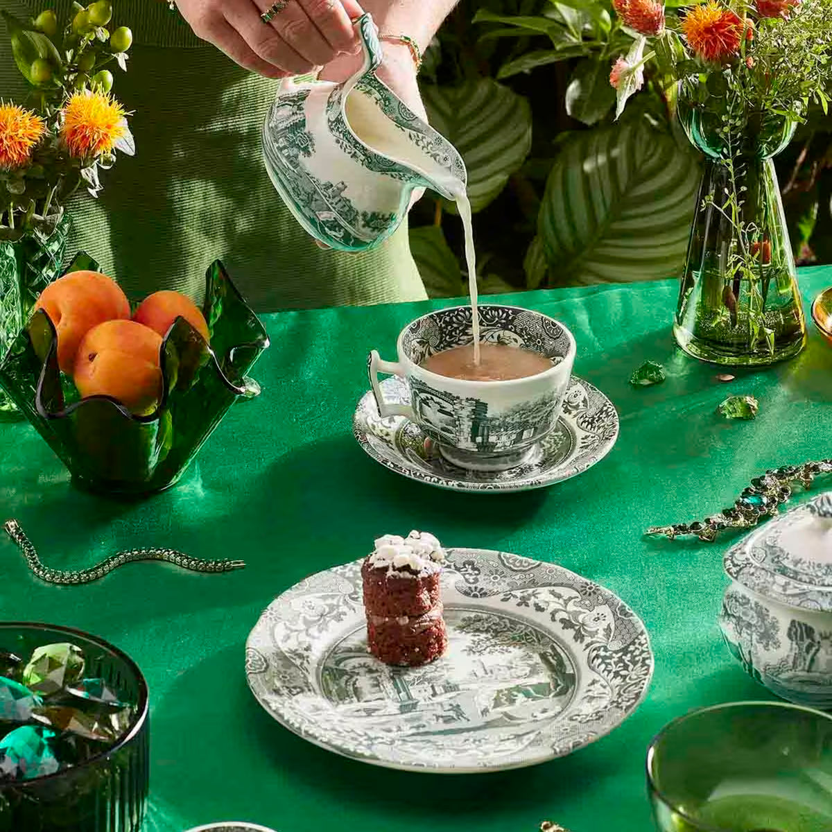 Spode Heritage Green Italian mjölkkanna 22 cl grön/vit