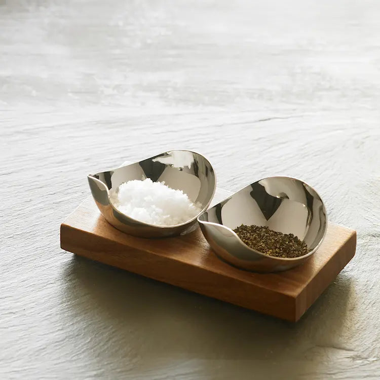 Robert Welch Drift Pinch Pot 2 skålar med bricka stål/valnöt