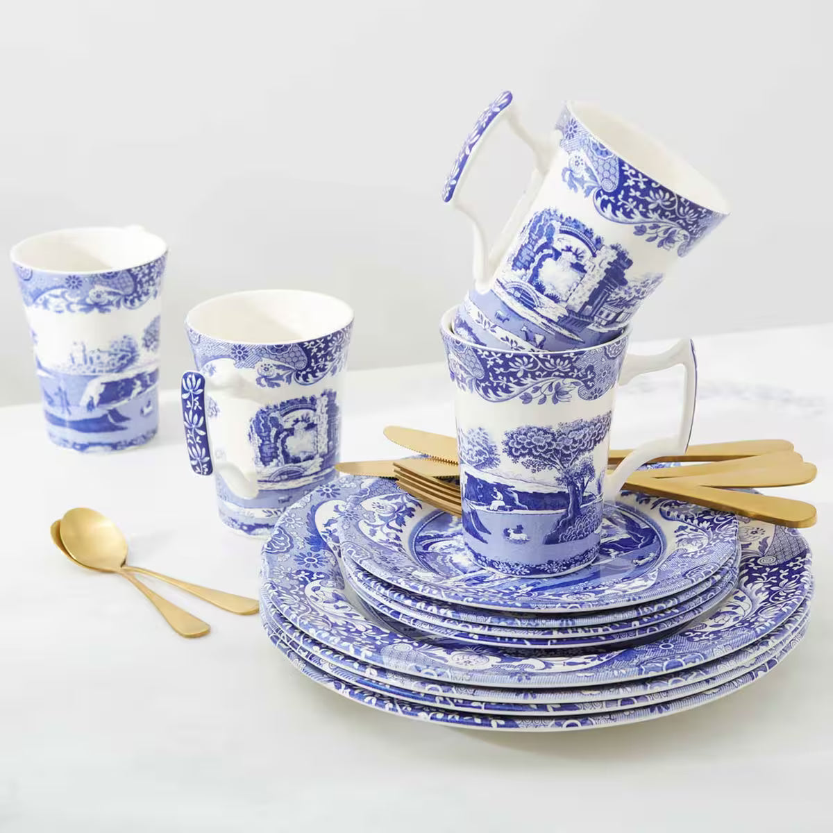 Spode Blue Italian servis 12 delar, blå/vit