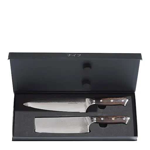 Damaskus By Haws Wengè knivset 2 delar kockkniv + grönsakskniv