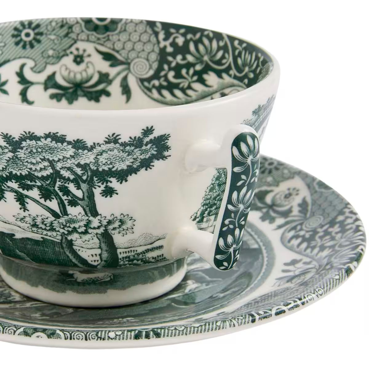 Spode Heritage Green Italian tekopp + fat 20 cl grön/vit