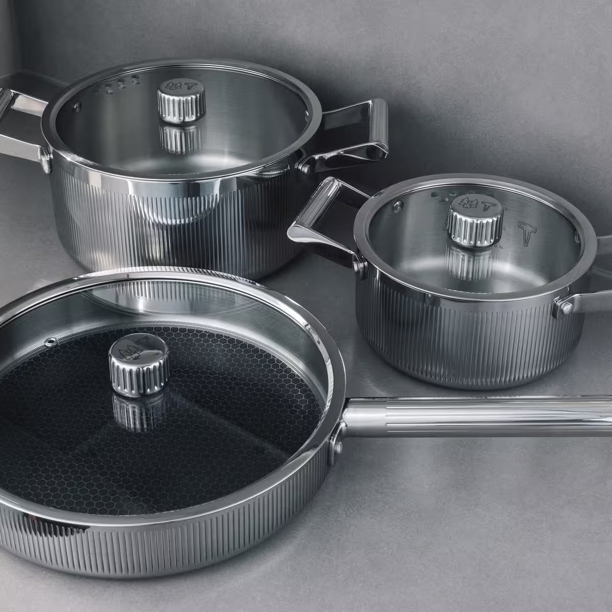 Vargen & Thor Glima grytset 3 delar blankt stål