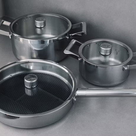 Vargen & Thor Glima grytset 3 delar blankt stål