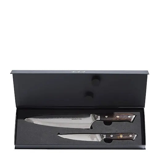 Damaskus By Haws Wengè knivset 2 delar kockkniv + allkniv