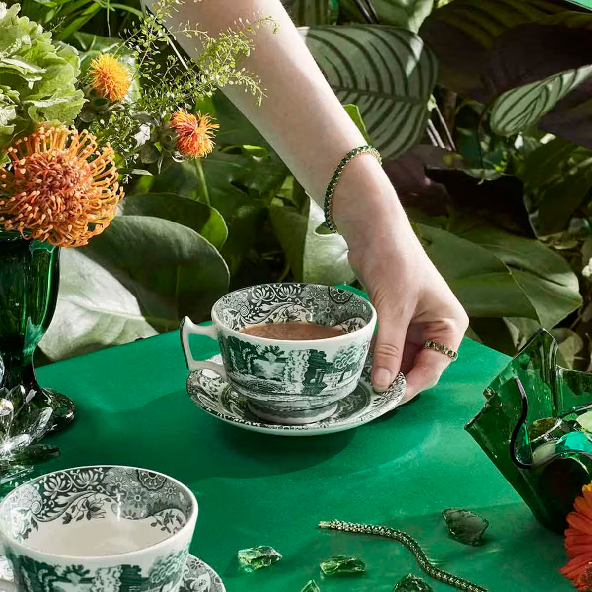 Spode Heritage Green Italian frukostkopp + fat 28 cl grön/vit
