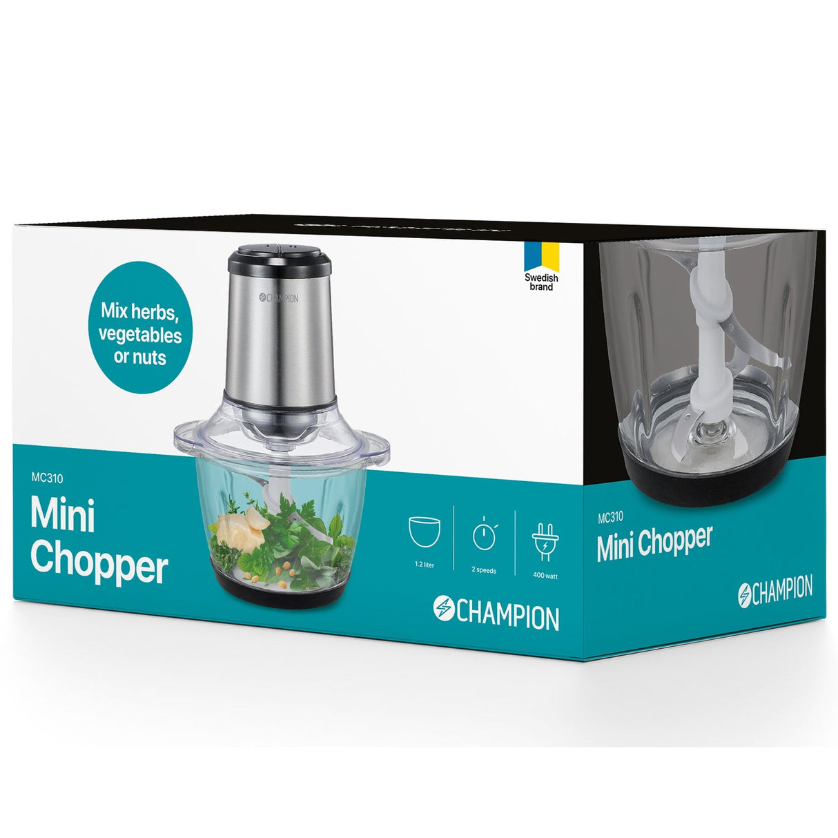 Champion Mini Chopper 1,2L 400W Rostfri - Kockensval