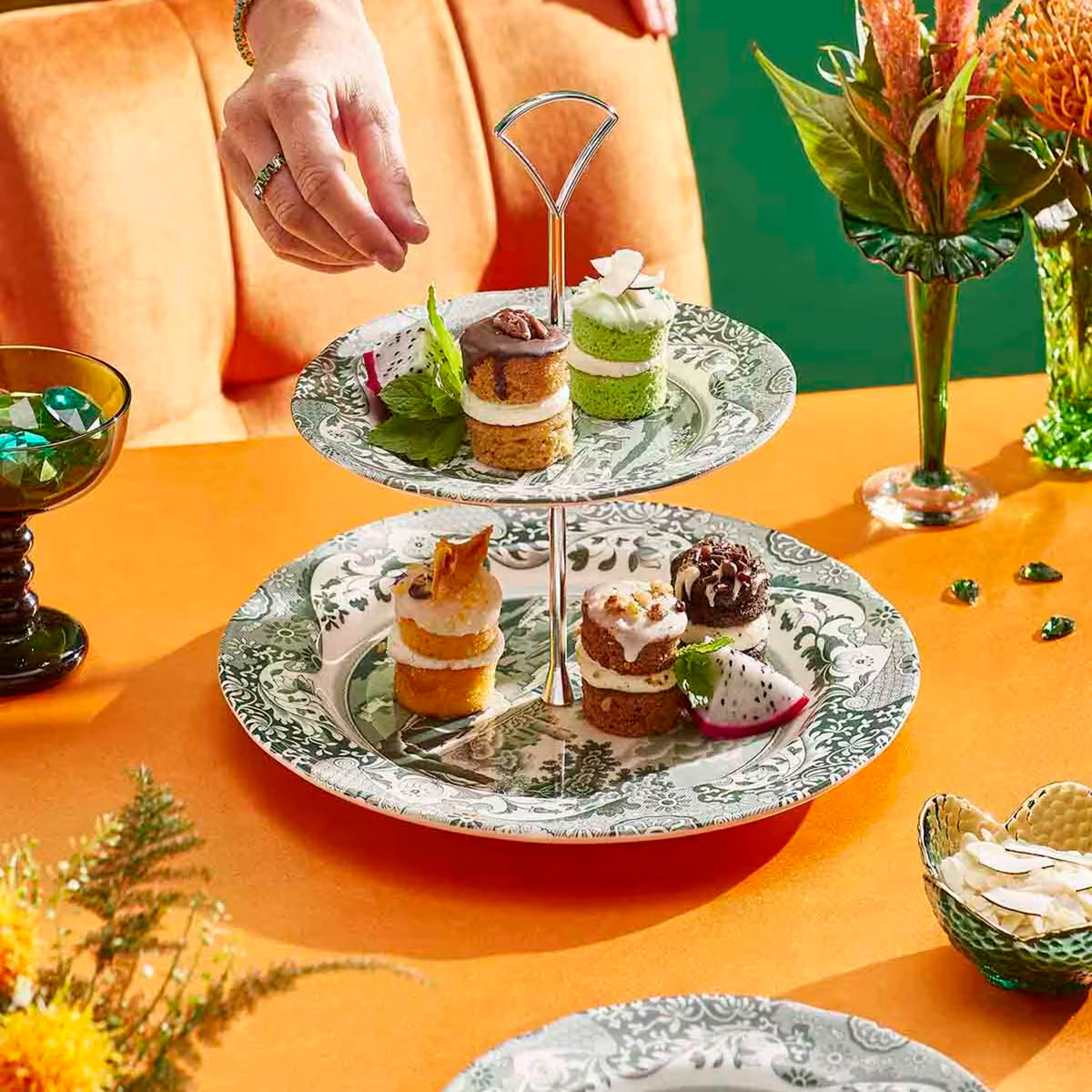 Spode Heritage Green Italian kakfat 2-vånings grön/vit