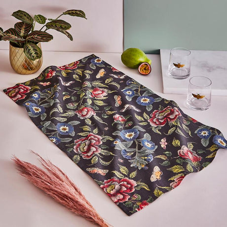 Spode Creatures of Curiosity kökshandduk 45x74 cm svart/blommig