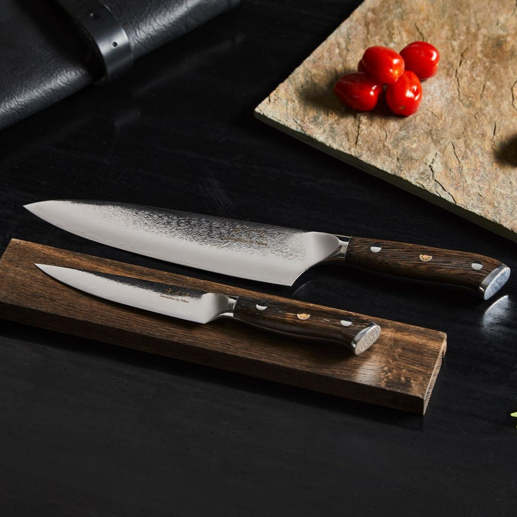 Damaskus By Haws Wengè knivset 2 delar kockkniv + allkniv